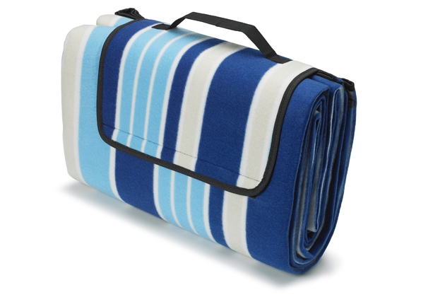 Waterproof Picnic Blanket - Sky Blue, Navy Blue & White Striped - Medium (200cm x 150cm)